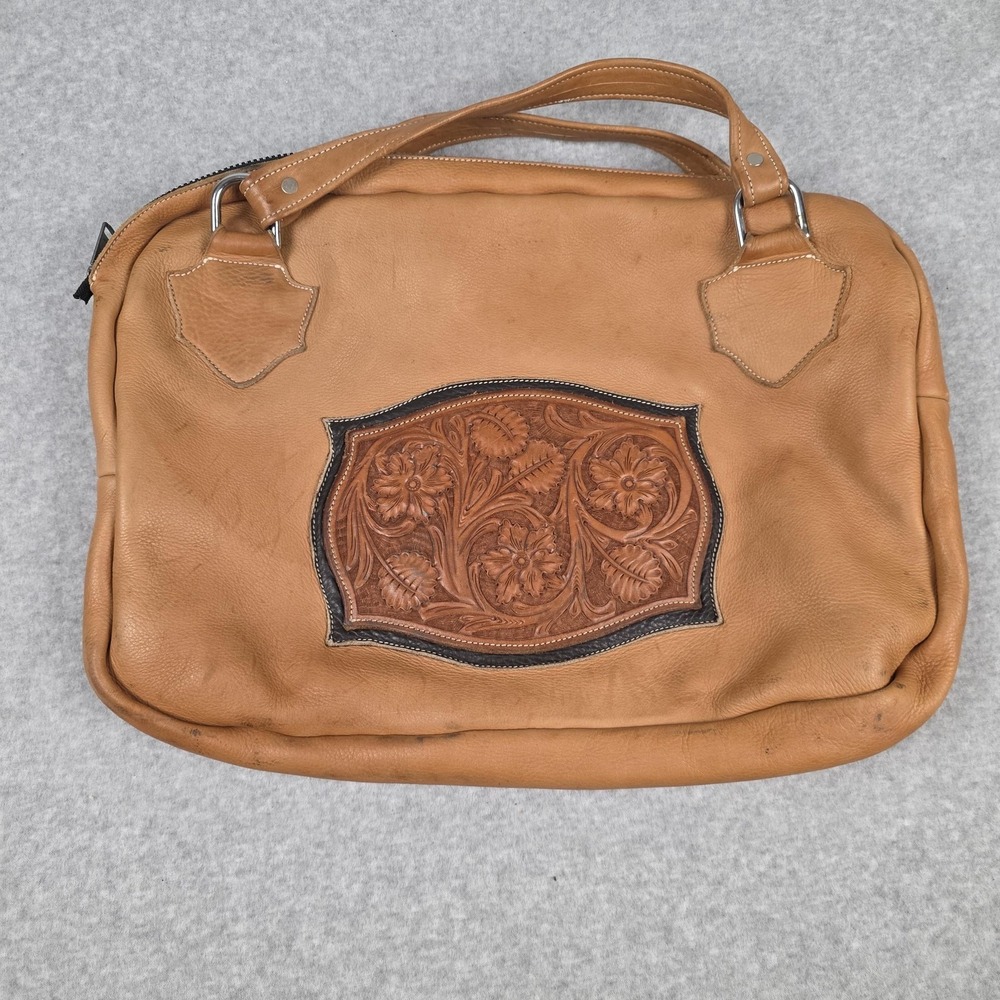 Brown Leather‎ Business Case 18" Floral Tooled Soft Briefcase Men Travel Bag